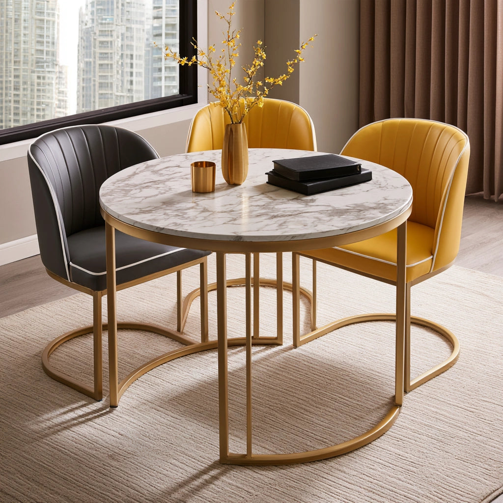Esstisch, aus Metall, Farbe: gold