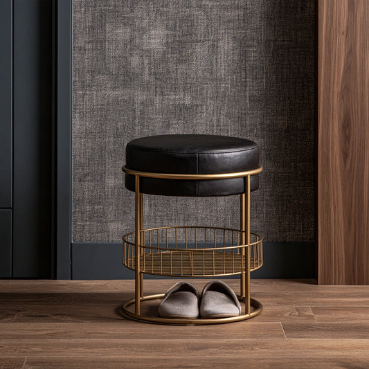 Schuhbank mit Stauraum, aus Metall, Farbe: gold