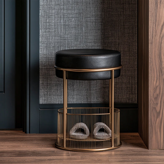 Schuhbank mit Stauraum, aus Metall, Farbe: gold