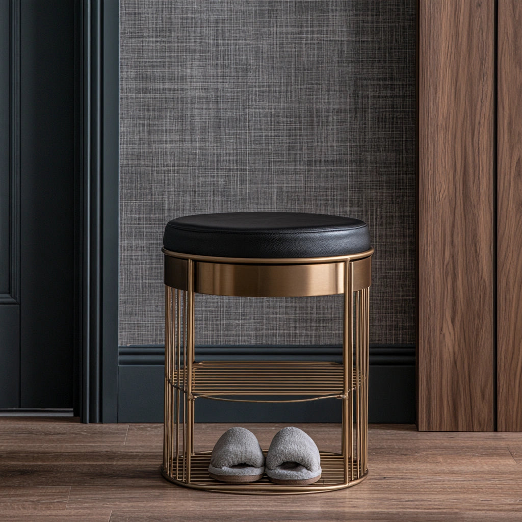 Schuhbank mit Stauraum, aus Metall, Farbe: gold