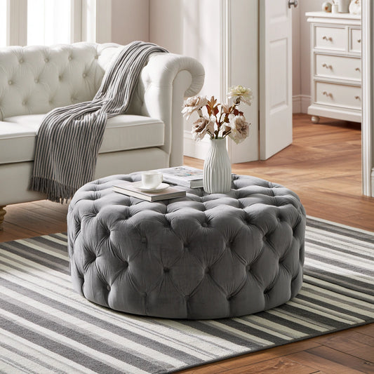 Gepolsterter Hocker mit Stauraum, mit Samtbezug, Farbe: grau