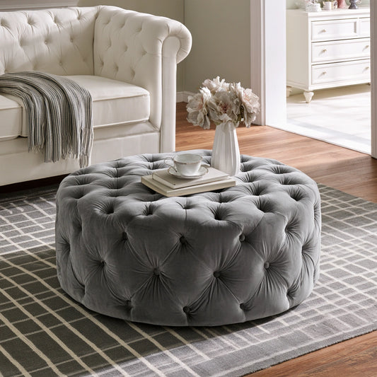 Gepolsterter Hocker mit Stauraum, mit Samtbezug, Farbe: grau