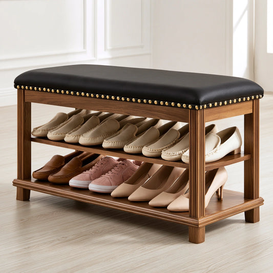 Schuhbank mit Stauraum, aus Holz, Farbe: hellbraun