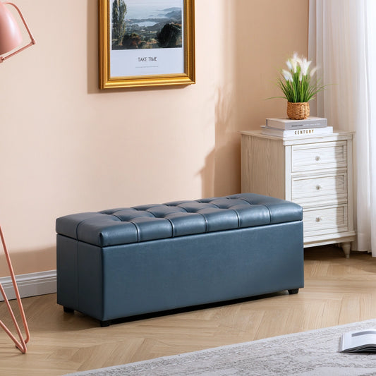 Gepolsterte Sitzbank mit Stauraum, mit Kunstlederbezug, Farbe: blau und schieferblau